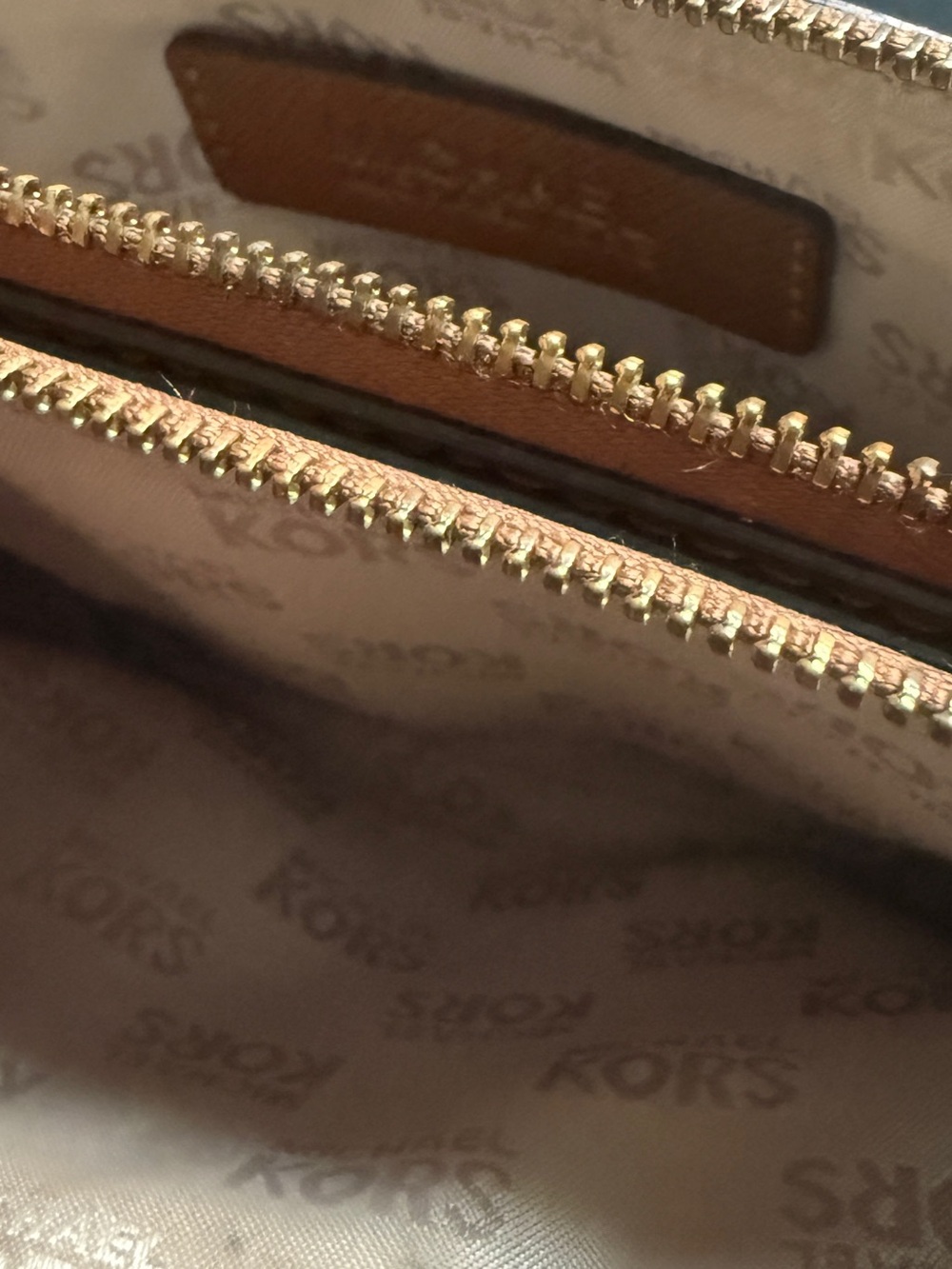 Michael Kors Brown Leather Double Zip Pouch with Gold Hardware - Picture 3 of 6